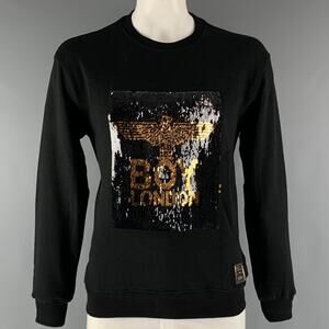 BOY LONDON Size L Black Gold Sequined Logo Cotton Pullover Sweatshirt